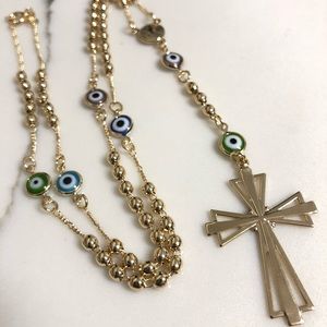18k Gold Filled St, Benedict evil Eye Rosary